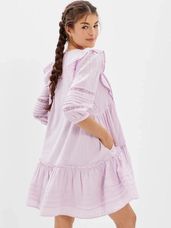 AE Pintuck Ruffle Babydoll Mini
Dress Lilac Ruffle Tiered Dress Spring Cottage - Picture 2 of 12